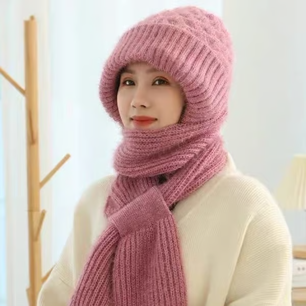Women's thickened warm one-piece hooded scarf