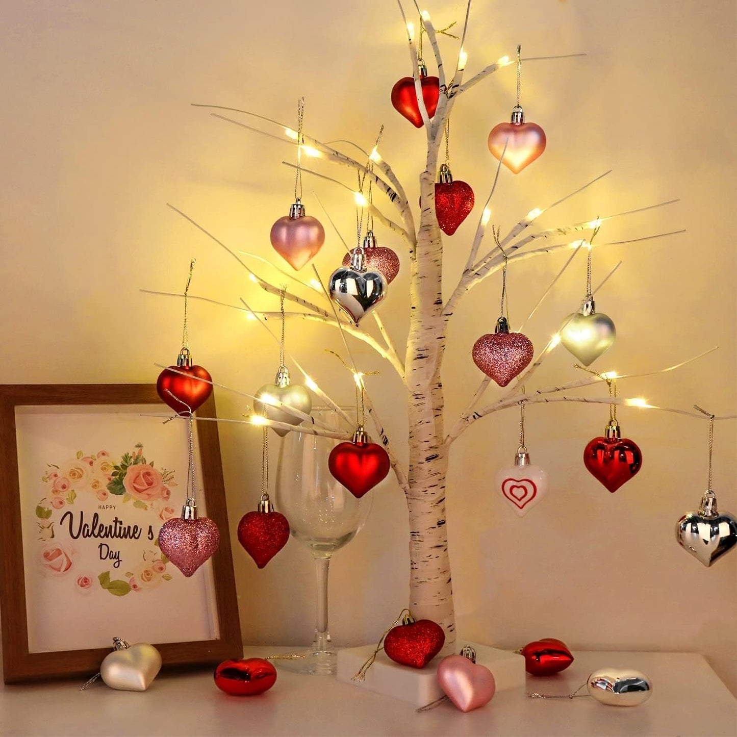 🔥Valentines Day Decor Lighted Birch Tree with Heart Ornaments