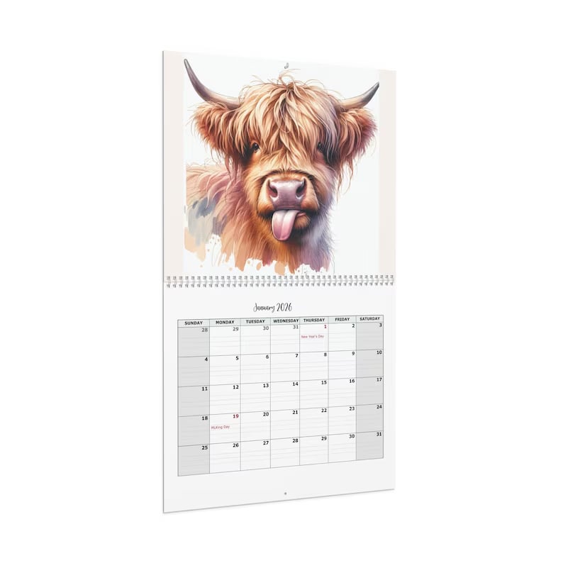🐮Highland Cow Calendar 2026 – Rustic Farmhouse Wall Art & Monthly Planner📅