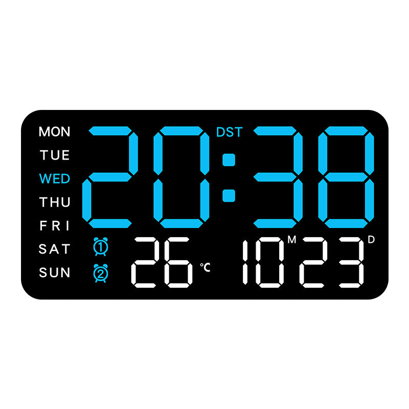 Large digital wall clock with LED display, date and thermomete
