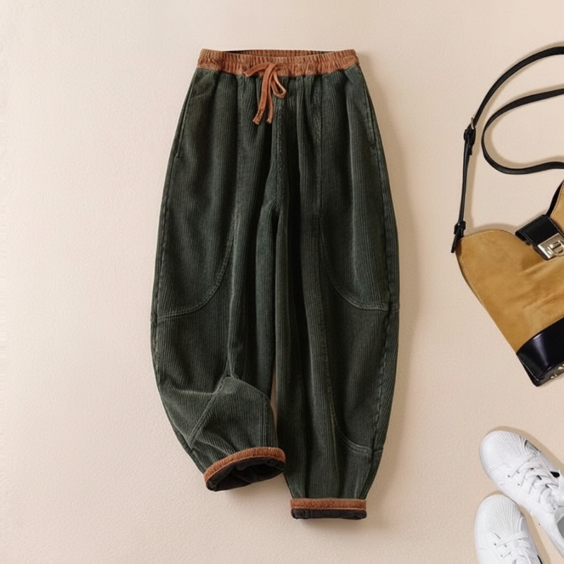 Pantalons bouffants chauds en velours pour femmes avec doublure douce