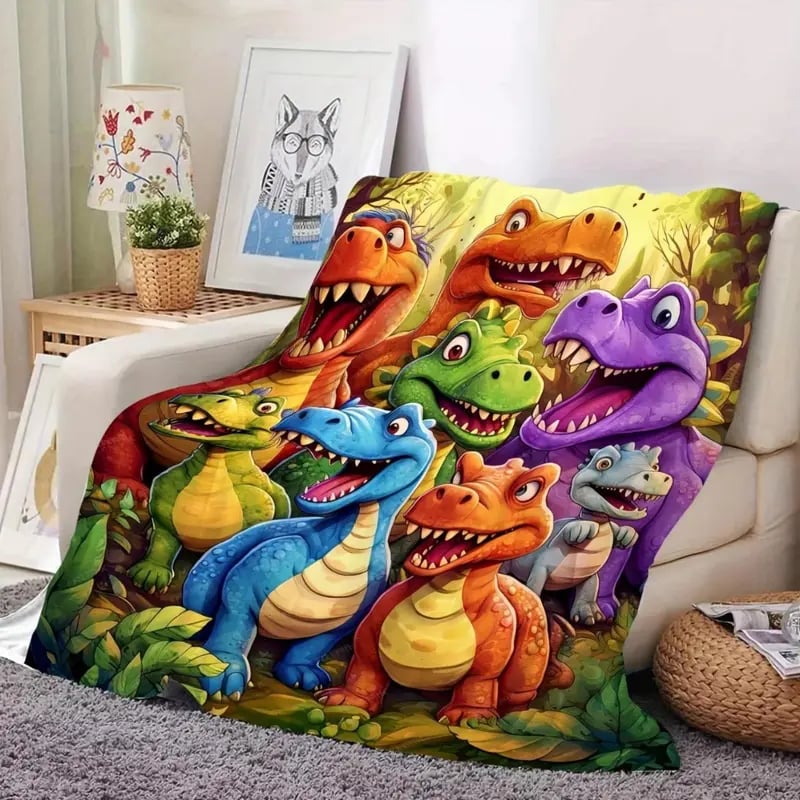 🎄 Christmas gift 🎁 Cute smiling dinosaur HD digitally printed flannel blanket
