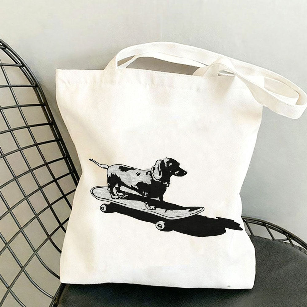 Dachshund Print Canvas Bag
