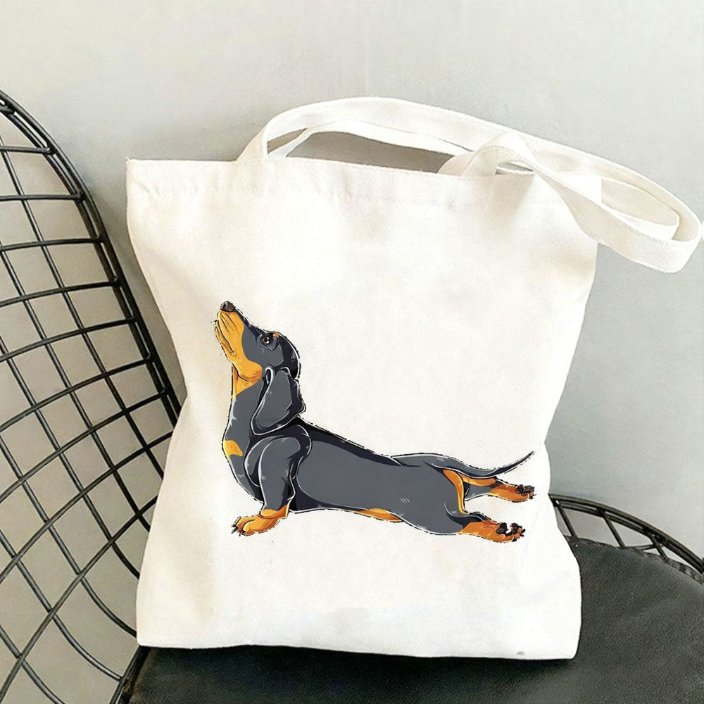 Dachshund Print Canvas Bag