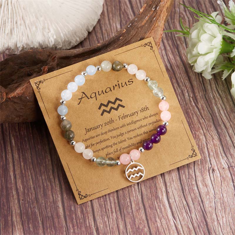 Twelve zodiac sign stone bracelet