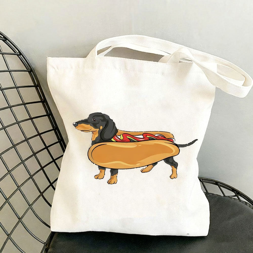 Dachshund Print Canvas Bag