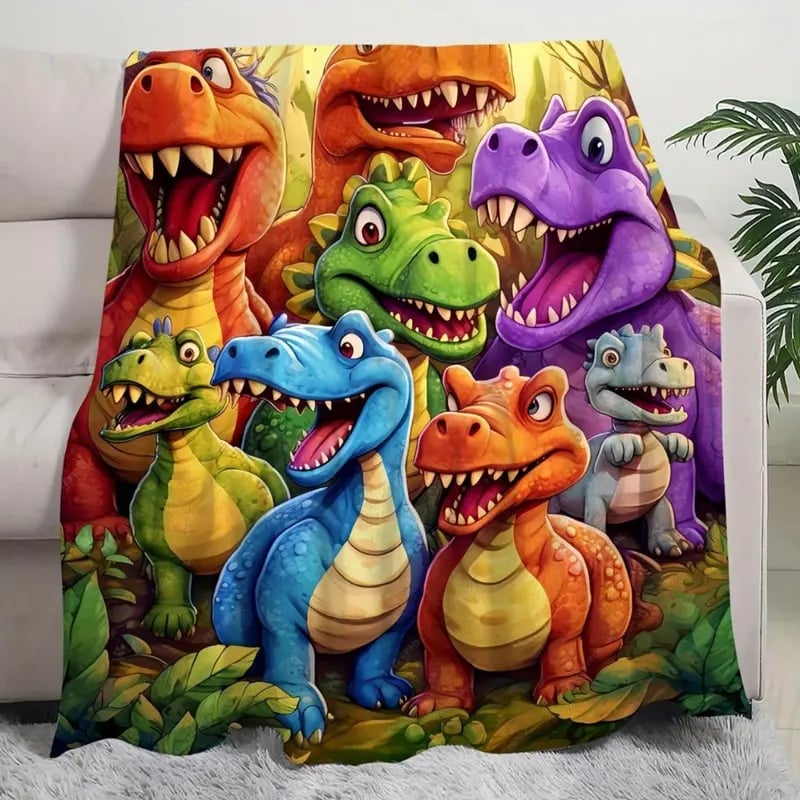 🎄 Christmas gift 🎁 Cute smiling dinosaur HD digitally printed flannel blanket
