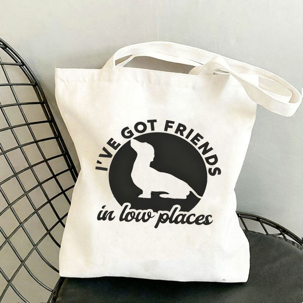Dachshund Print Canvas Bag