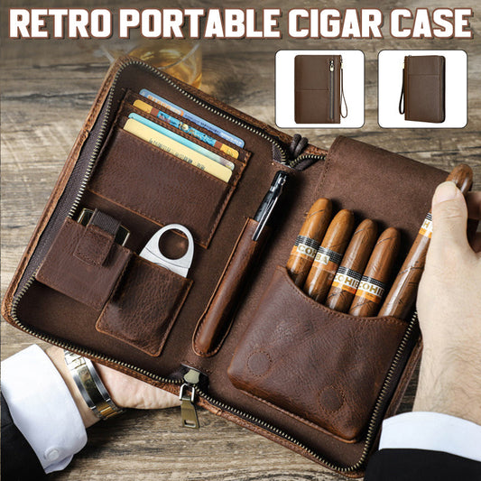 🏆 Portable cigar box with vintage motif and litchi patter