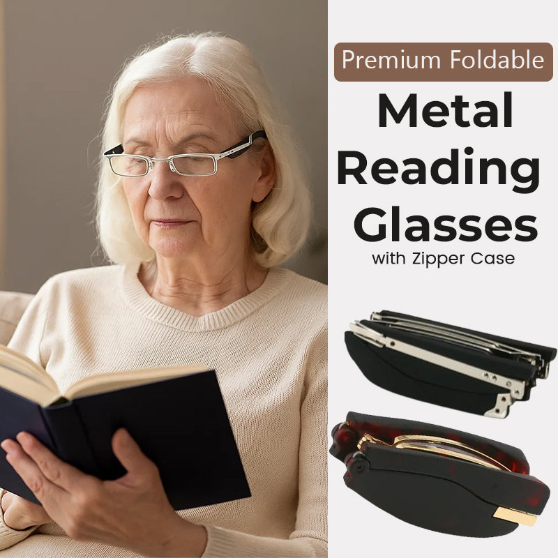 Premium Foldable Metal Reading Glasses with Zipper Case