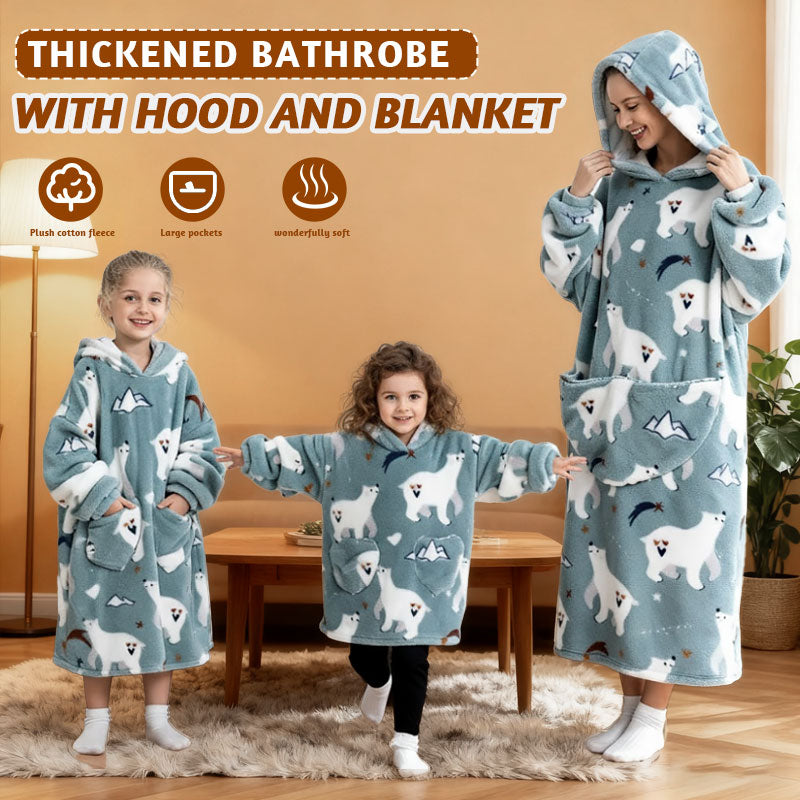 🧸 Thickened bathrobe with hood and blanke