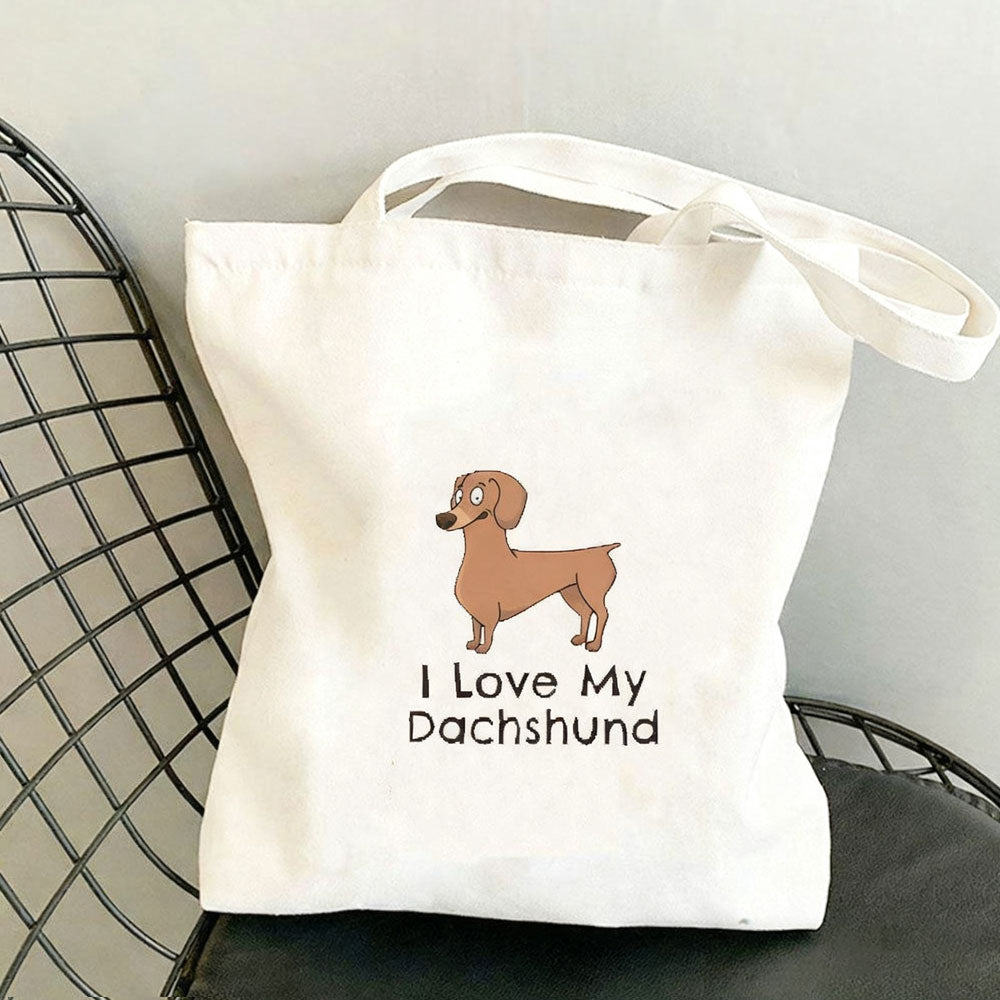 Dachshund Print Canvas Bag