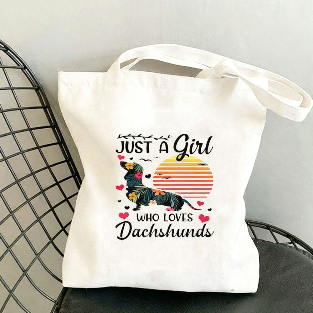 Dachshund Print Canvas Bag