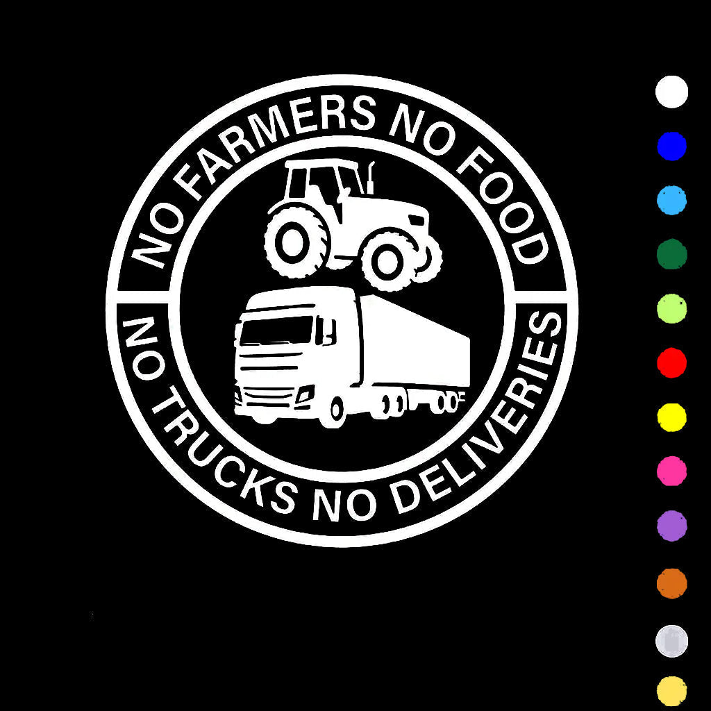 🔥No farmers, no food, no lorries, no deliveries, vinyl sticker – 140 mm deca
