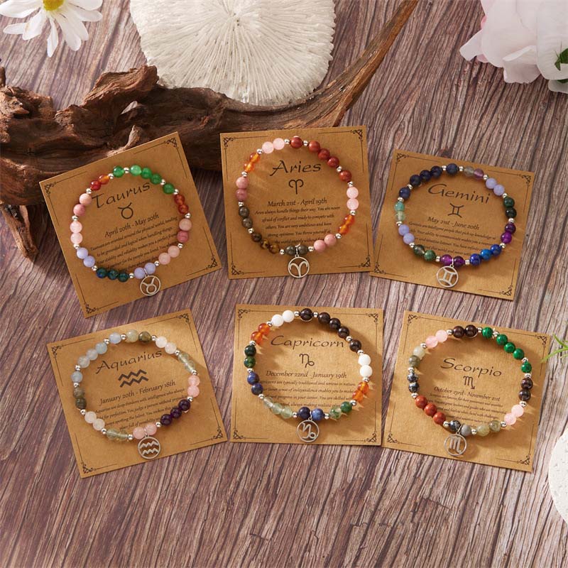 Twelve zodiac sign stone bracelet
