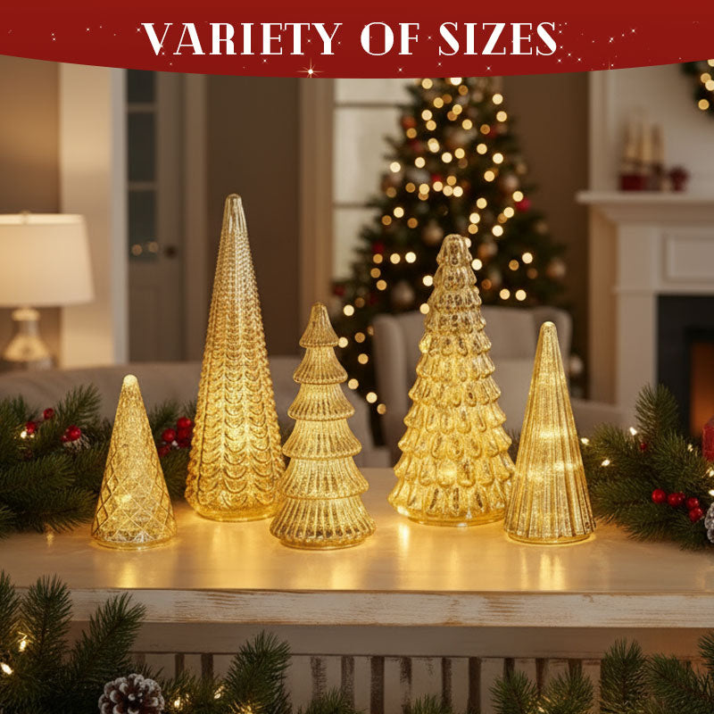 ✨ Shimmering Christmas – Mercury Glass Lighted Tree Set ✨