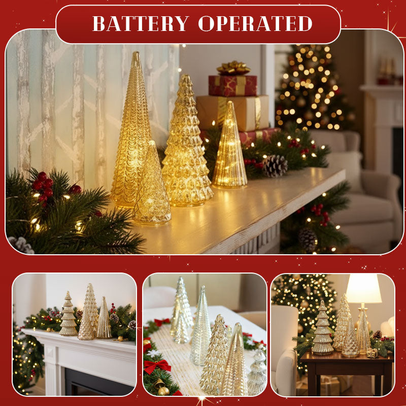 ✨ Shimmering Christmas – Mercury Glass Lighted Tree Set ✨