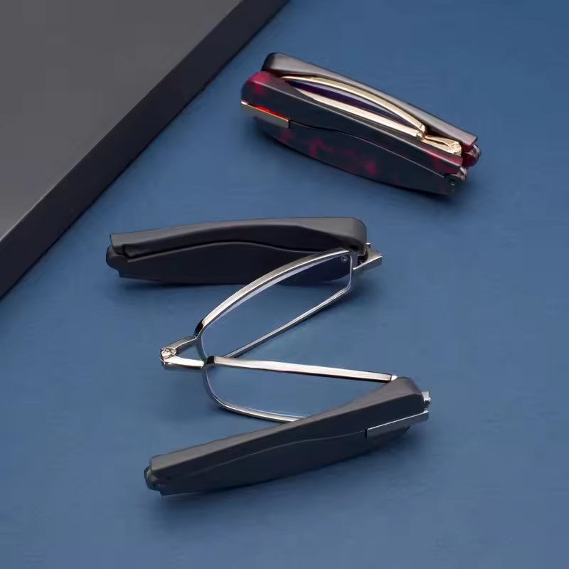 Premium Foldable Metal Reading Glasses with Zipper Case