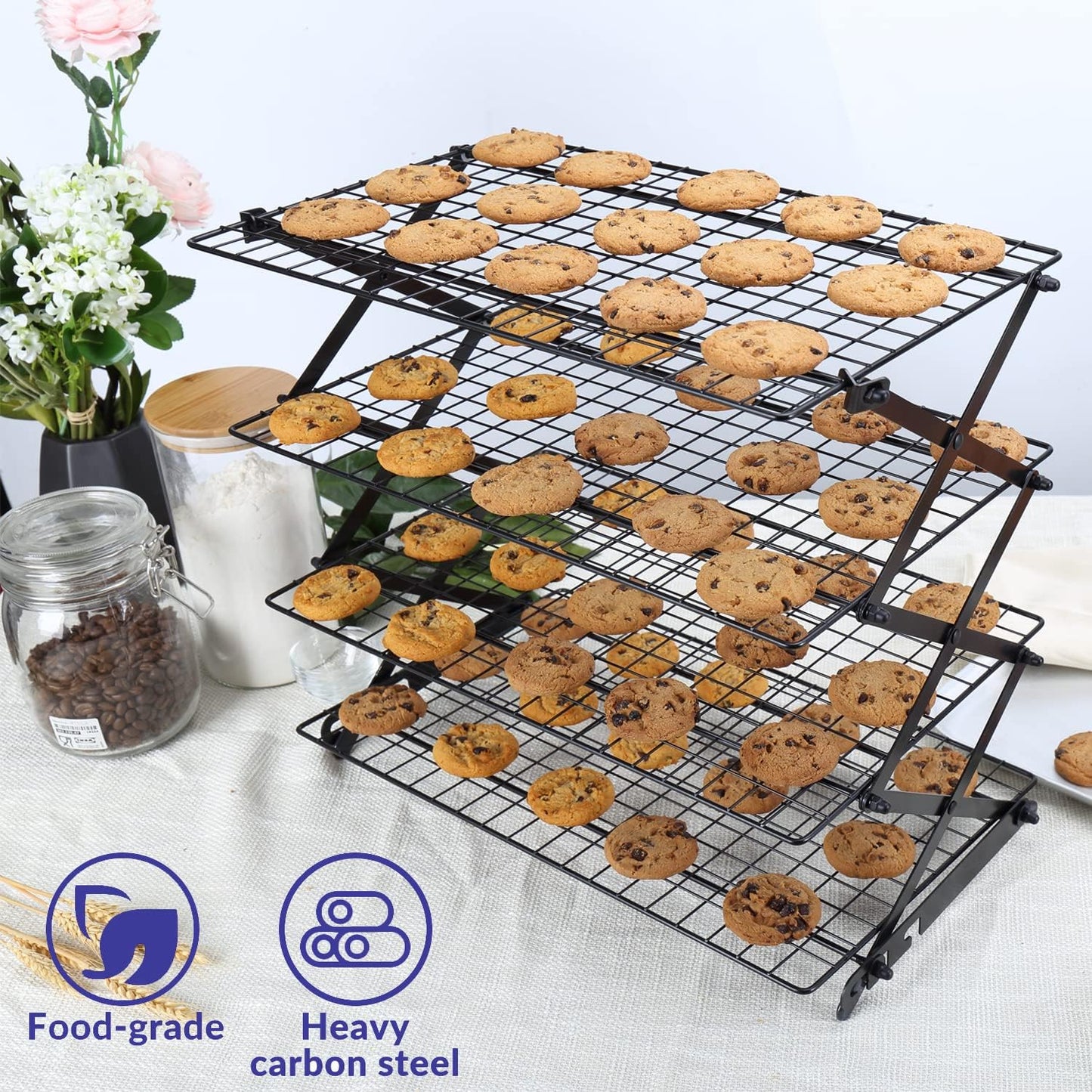 🍪 3/4-Tier Collapsible Cooling Rack – Expand to Bake, Collapse to Save Space!