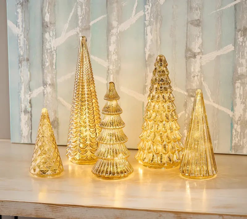 ✨ Shimmering Christmas – Mercury Glass Lighted Tree Set ✨