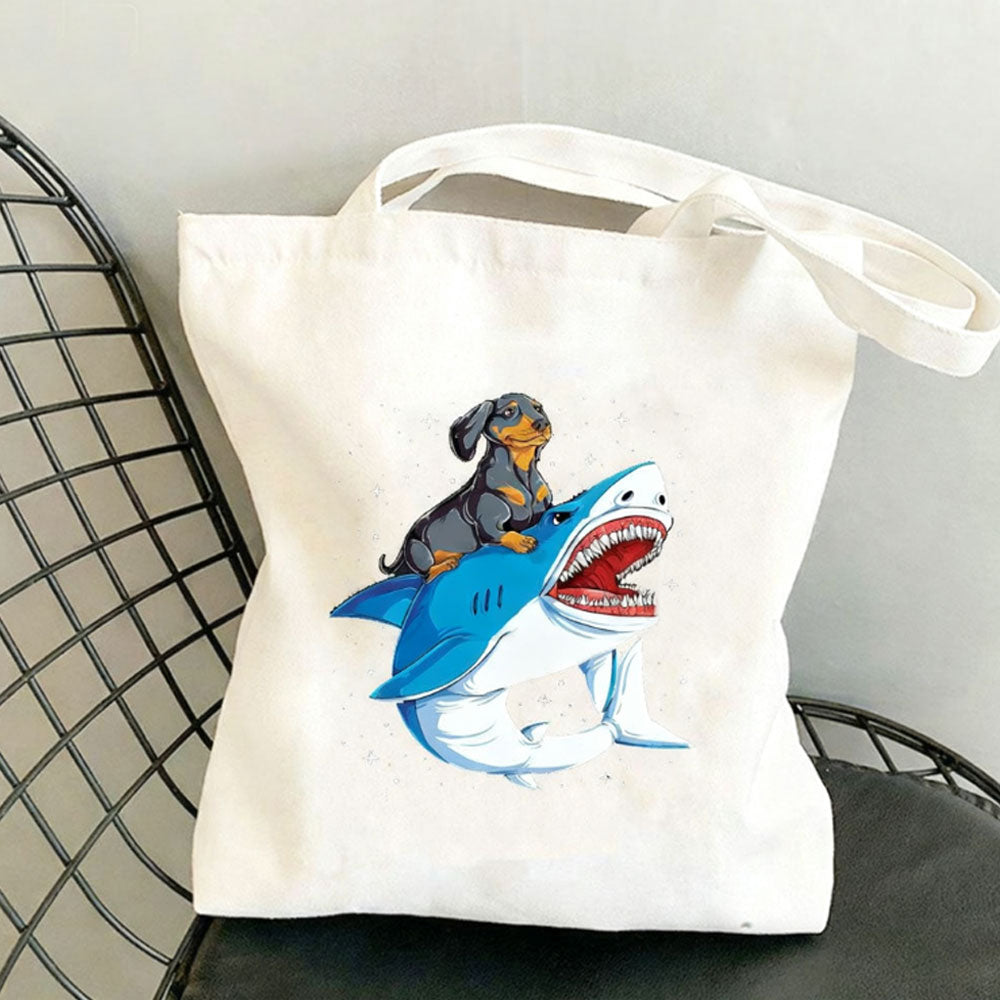 Dachshund Print Canvas Bag