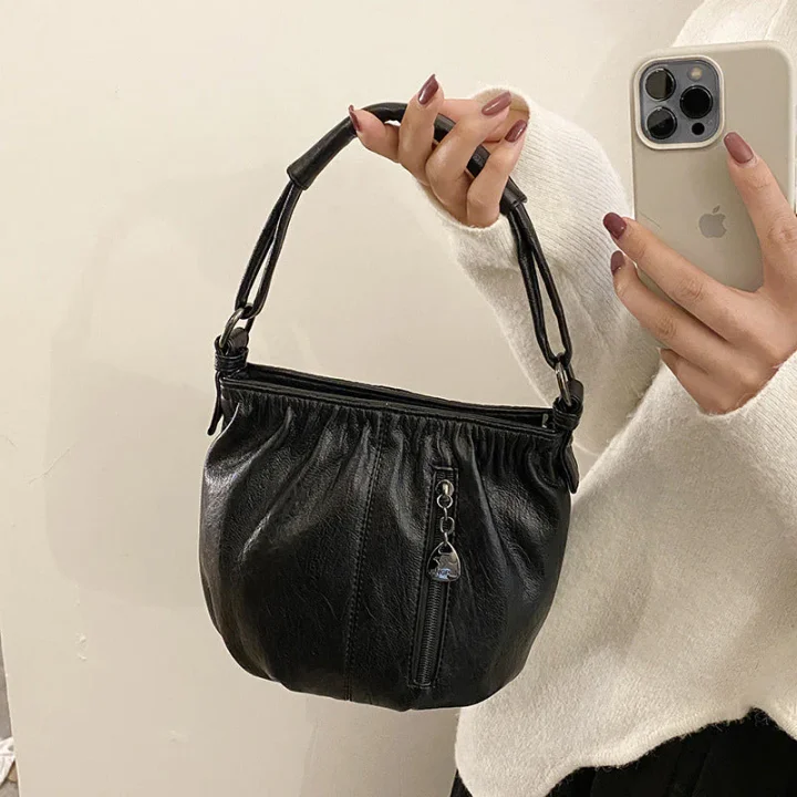 Wrinkled Design Soft Leather Bag 👜✨