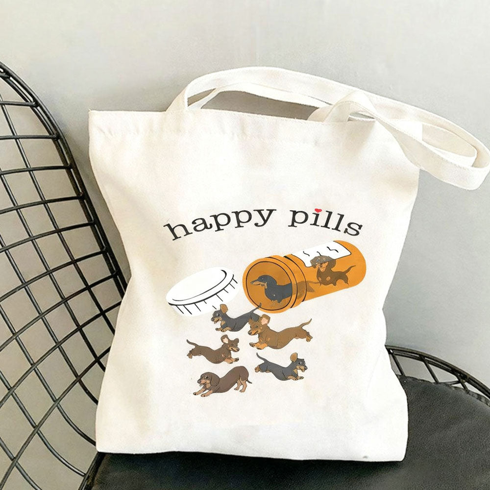Dachshund Print Canvas Bag