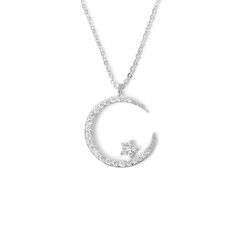 Super Shiny Exquisite Zircon Star Moon Necklace