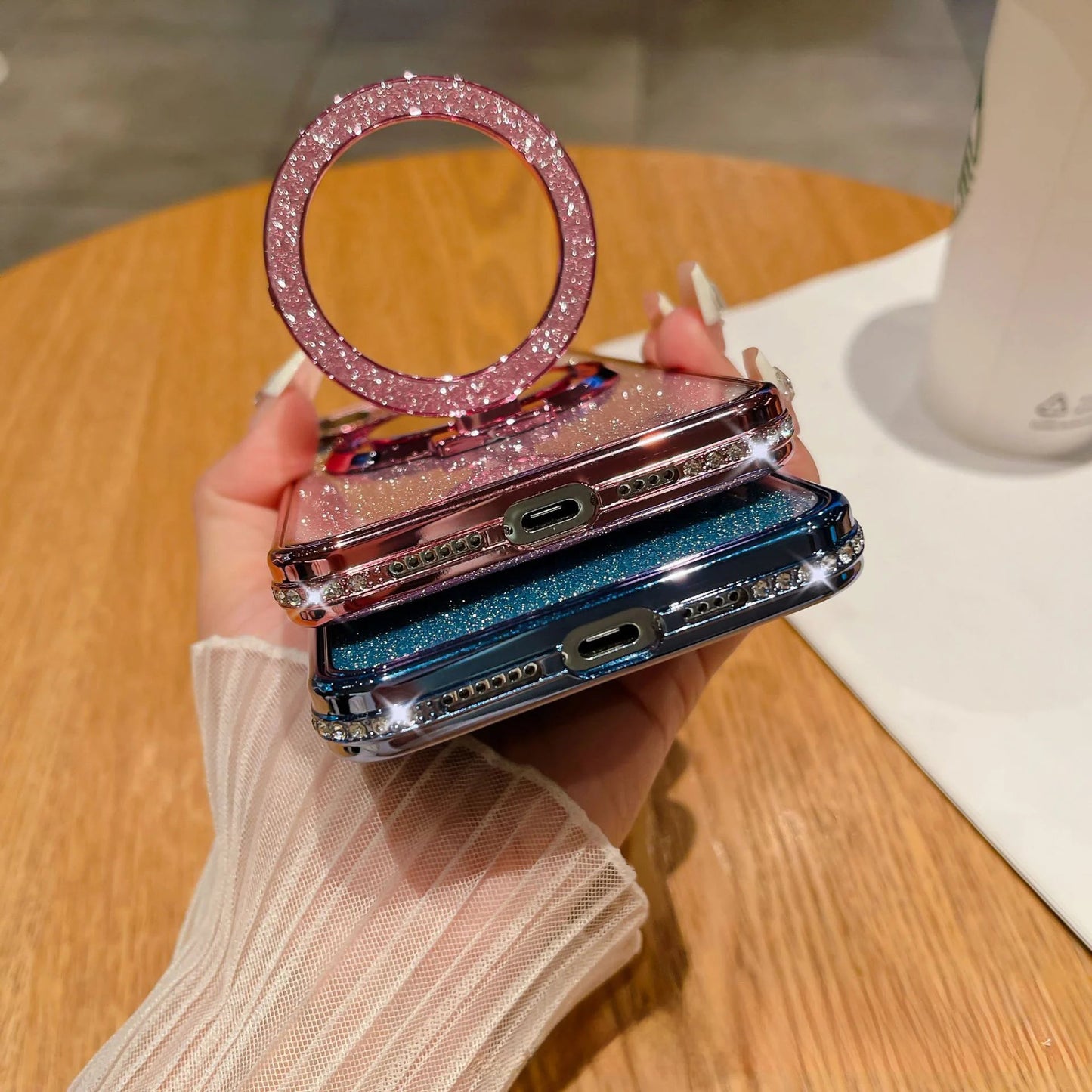 📲✨Gradient Glitter Holder Makeup Mirror Protective Case