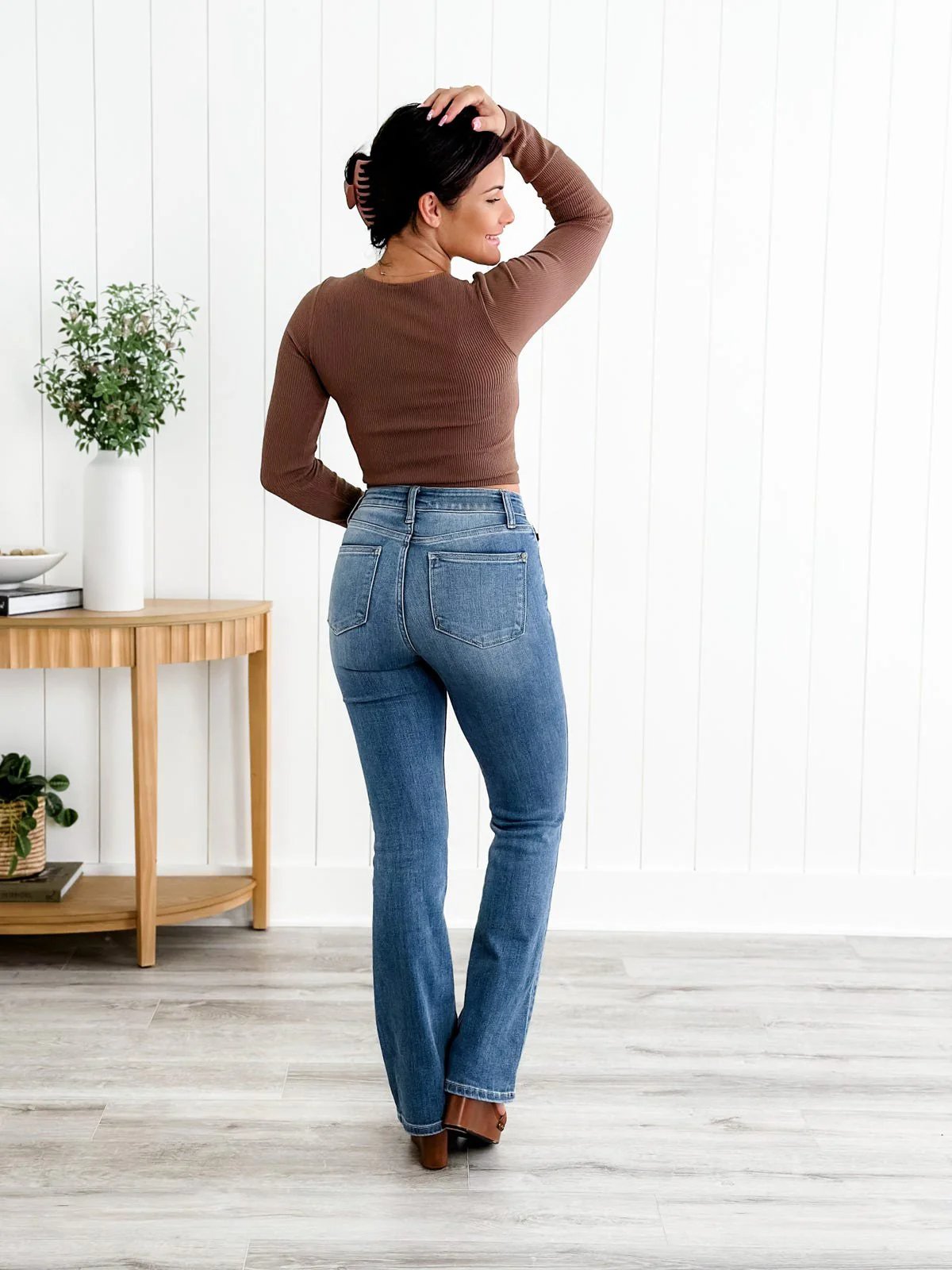 High-waisted trumpet jeans