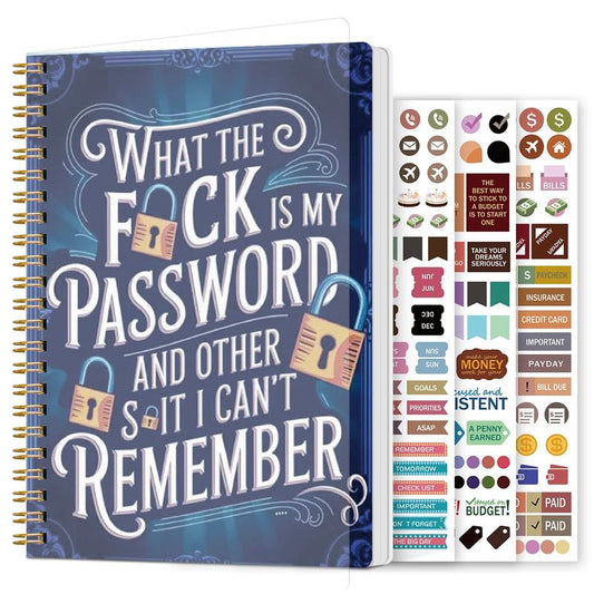 📅Fun password notebook - Spiral bound with lock icons and amusing security phrases