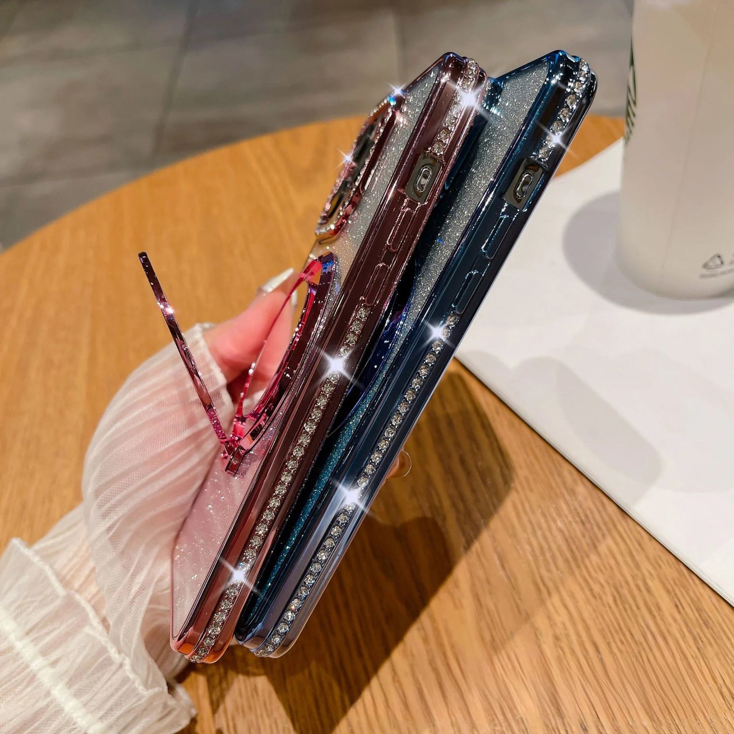 📲✨Gradient Glitter Holder Makeup Mirror Protective Case