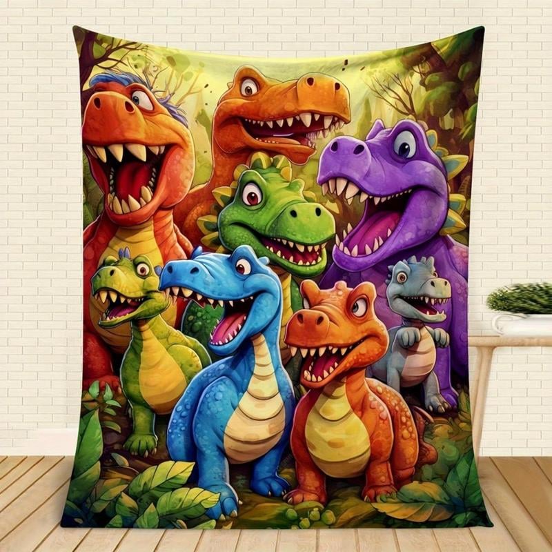 🎄 Christmas gift 🎁 Cute smiling dinosaur HD digitally printed flannel blanket