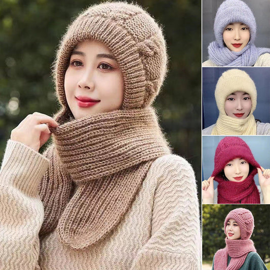 Women's thickened warm one-piece hooded scarf