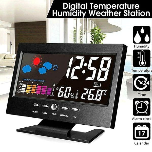 🔥Digital LED Temperature and Humidity Monitor Weather Forecast LED Table Alarm Clock