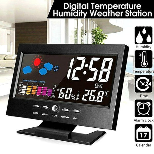 🔥Digital LED Temperature and Humidity Monitor Weather Forecast LED Table Alarm Clock