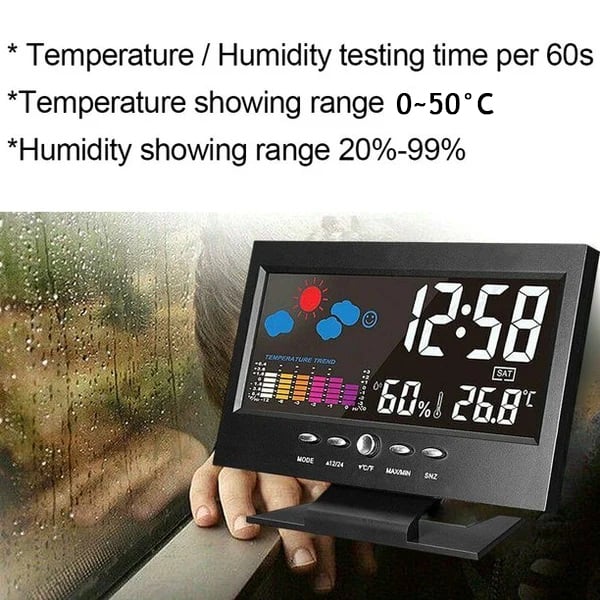 🔥Digital LED Temperature and Humidity Monitor Weather Forecast LED Table Alarm Clock