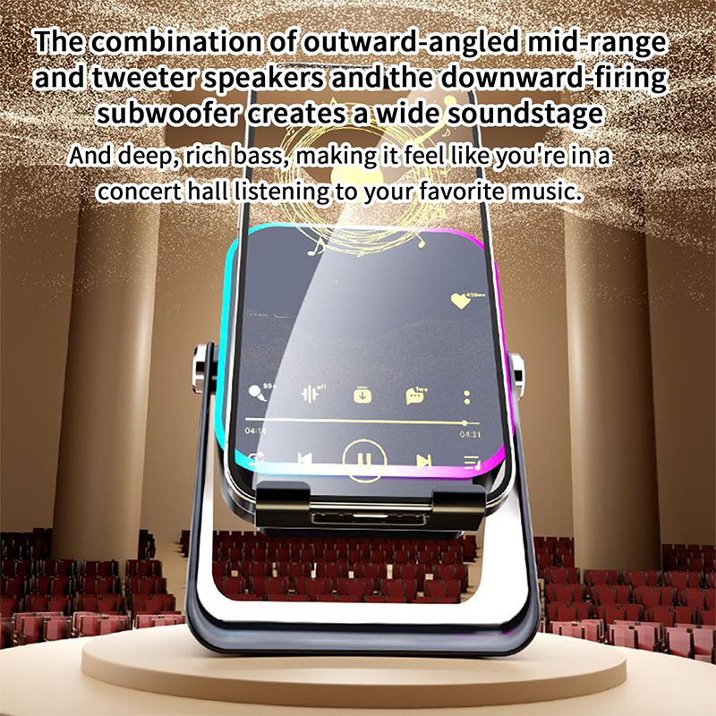 5-in-1 Wireless Induction Bluetooth Speaker with Adjustable Phone Stand