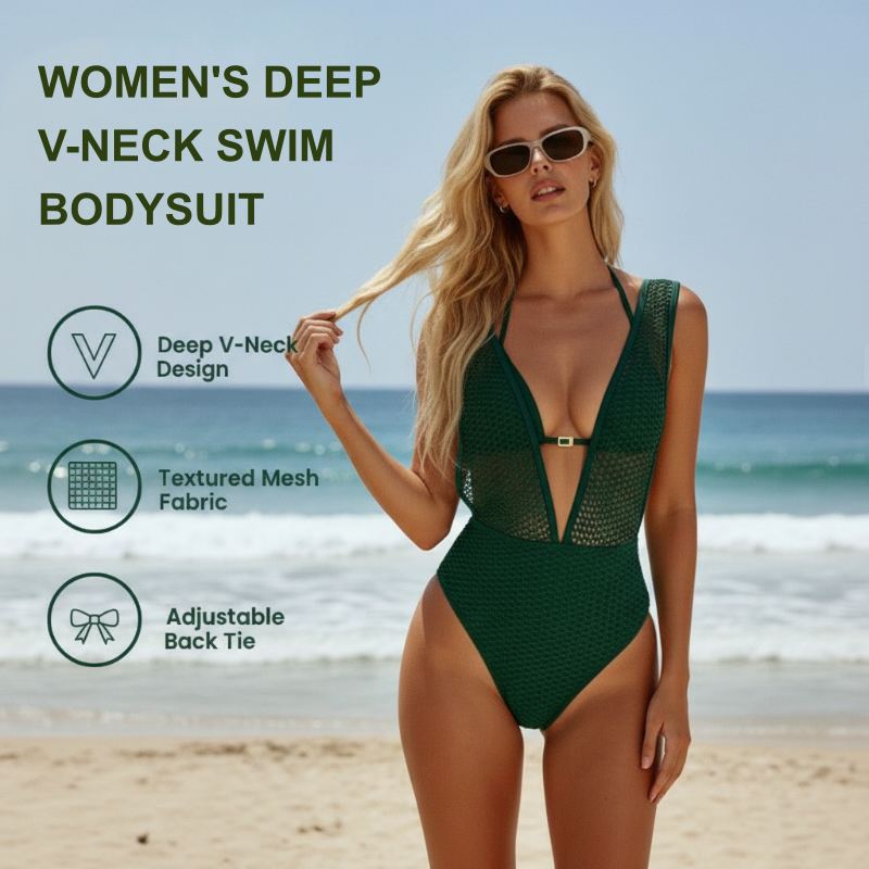 Women's Deep V-Neck Swim Bodysuit